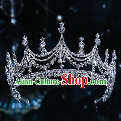 Handmade Baroque Zircon Royal Crown Wedding Hair Accessories Classical European Bride Headwear