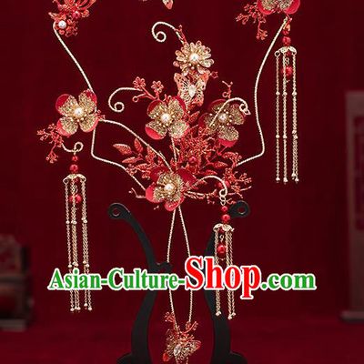 Chinese Handmade Red Plum Blossom Palace Fans Classical Fans Ancient Bride Props Fans