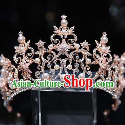 Handmade Baroque Golden Royal Crown Wedding Hair Accessories Classical European Bride Crystal Headwear