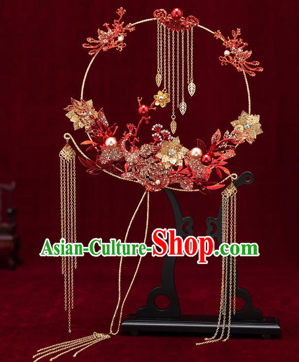 Chinese Handmade Palace Fans Classical Fans Ancient Bride Props Red Crystal Phoenix Tassel Fans Chinese Handmade Palace Fans Classical Fans Ancient Bride Props Red Crystal Phoenix Tassel Fans