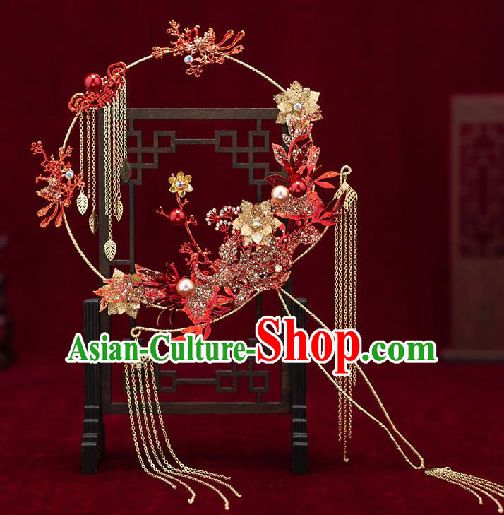 Chinese Handmade Palace Fans Classical Fans Ancient Bride Props Red Crystal Phoenix Tassel Fans Chinese Handmade Palace Fans Classical Fans Ancient Bride Props Red Crystal Phoenix Tassel Fans