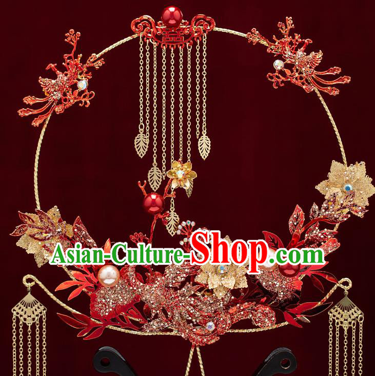 Chinese Handmade Palace Fans Classical Fans Ancient Bride Props Red Crystal Phoenix Tassel Fans Chinese Handmade Palace Fans Classical Fans Ancient Bride Props Red Crystal Phoenix Tassel Fans