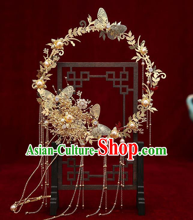Chinese Handmade Golden Palace Fans Classical Fans Ancient Bride Props Butterfly Fans Chinese Handmade Golden Palace Fans Classical Fans Ancient Bride Props Butterfly Fans