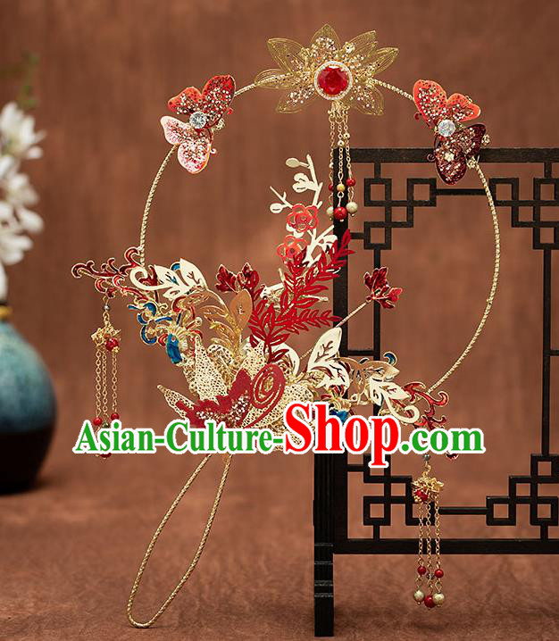 Chinese Handmade Golden Lotus Palace Fans Classical Fans Ancient Bride Props Red Butterfly Fans Chinese Handmade Golden Lotus Palace Fans Classical Fans Ancient Bride Props Red Butterfly Fans