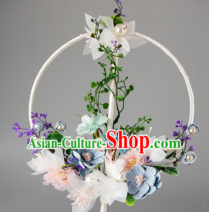 Chinese Handmade Silk Flowers Palace Fans Classical Fans Ancient Bride Props Round Fans