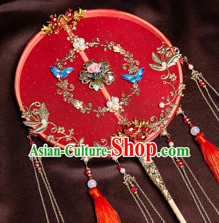 Chinese Handmade Tassel Palace Fans Classical Fans Ancient Bride Props Red Silk Round Fans Chinese Handmade Tassel Palace Fans Classical Fans Ancient Bride Props Red Silk Round Fans
