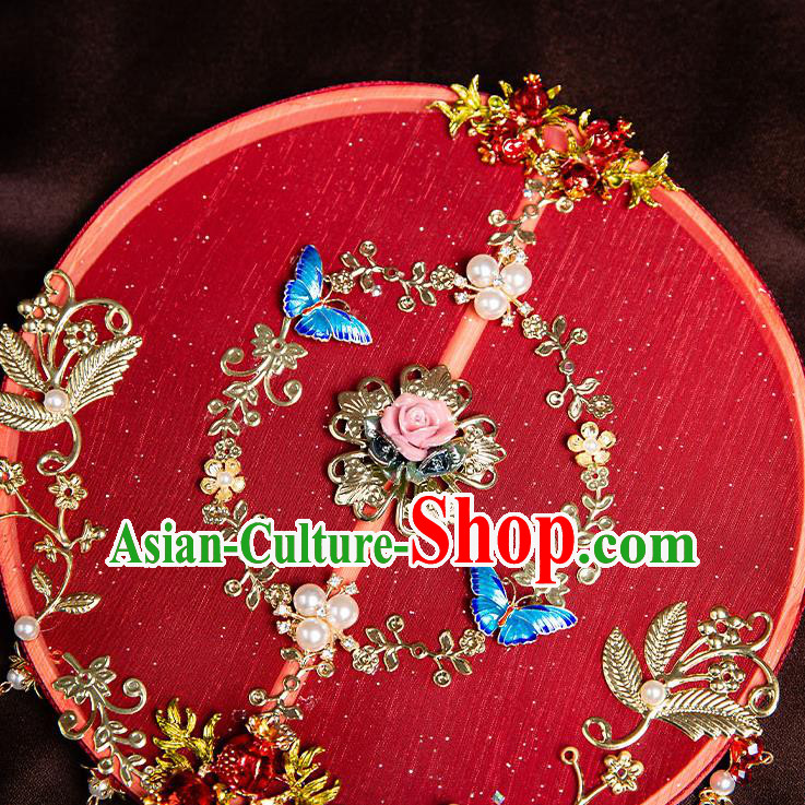 Chinese Handmade Tassel Palace Fans Classical Fans Ancient Bride Props Red Silk Round Fans Chinese Handmade Tassel Palace Fans Classical Fans Ancient Bride Props Red Silk Round Fans