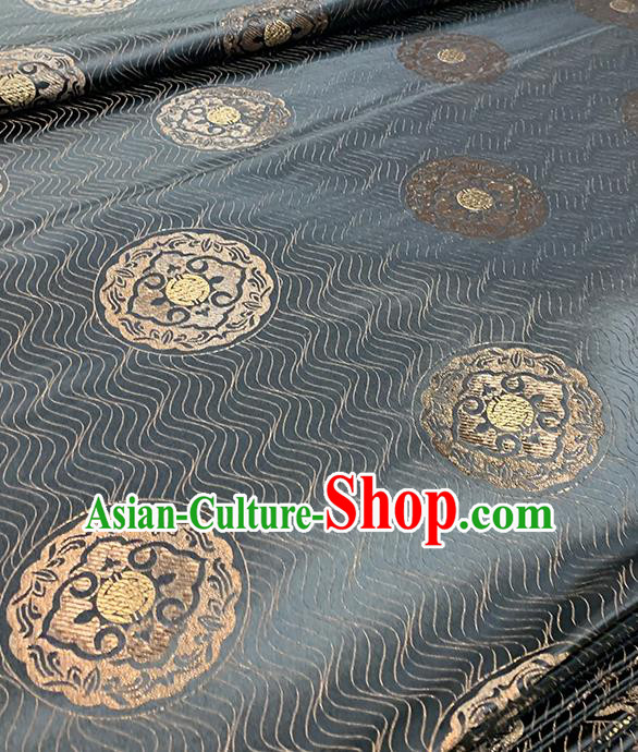 Chinese Traditional Round Pattern Black Silk Fabric Brocade Drapery Hanfu Dress Damask Material Chinese Traditional Round Pattern Black Silk Fabric Brocade Drapery Hanfu Dress Damask Material
