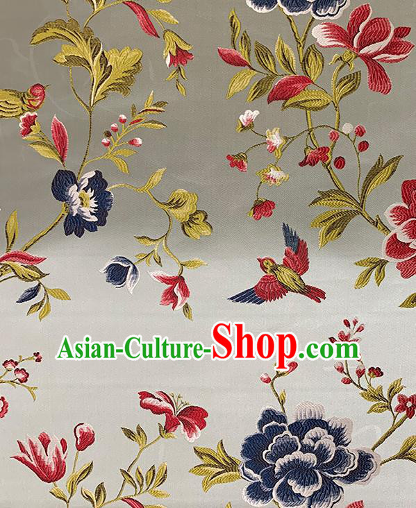 Chinese Traditional Peony Birds Pattern Beige Silk Fabric Brocade Drapery Hanfu Dress Damask Material Chinese Traditional Peony Birds Pattern Beige Silk Fabric Brocade Drapery Hanfu Dress Damask Material