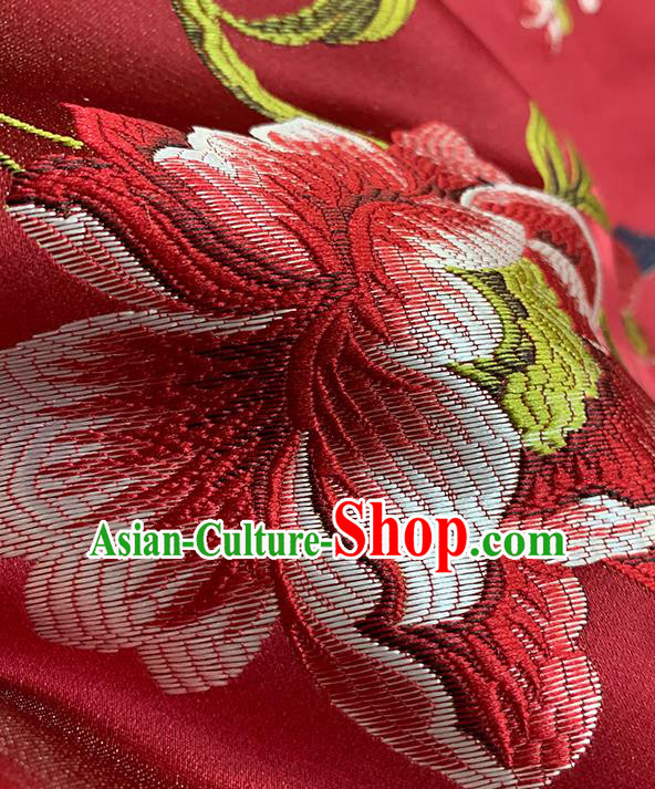 Chinese Traditional Peony Birds Pattern Red Silk Fabric Brocade Drapery Hanfu Dress Damask Material Chinese Traditional Peony Birds Pattern Red Silk Fabric Brocade Drapery Hanfu Dress Damask Material