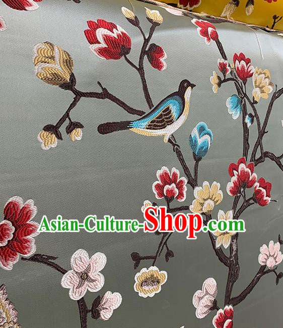 Chinese Traditional Magpie Plum Pattern Grey Silk Fabric Brocade Drapery Hanfu Dress Damask Material Chinese Traditional Magpie Plum Pattern Grey Silk Fabric Brocade Drapery Hanfu Dress Damask Material