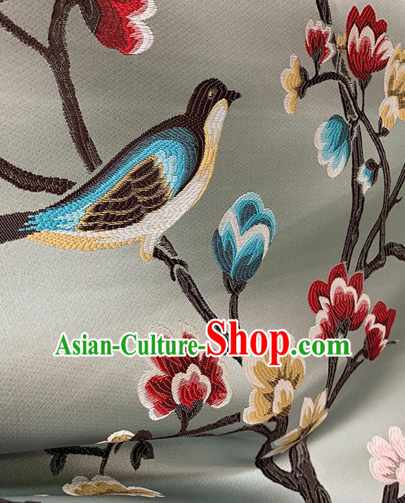Chinese Traditional Magpie Plum Pattern Grey Silk Fabric Brocade Drapery Hanfu Dress Damask Material Chinese Traditional Magpie Plum Pattern Grey Silk Fabric Brocade Drapery Hanfu Dress Damask Material
