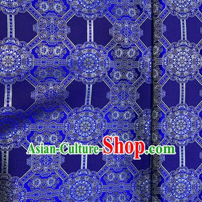Chinese Traditional Gesang Flowers Pattern Deep Blue Silk Fabric Brocade Drapery Tibetan Robe Damask Material