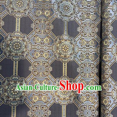 Chinese Traditional Gesang Flowers Pattern Deep Grey Silk Fabric Brocade Drapery Tibetan Robe Damask Material
