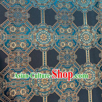 Chinese Traditional Gesang Flowers Pattern Navy Silk Fabric Brocade Drapery Tibetan Robe Damask Material