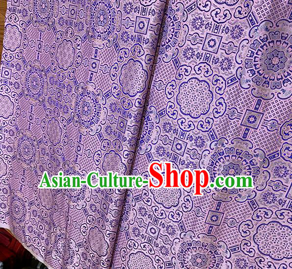 Chinese Traditional Auspicious Pattern Silk Fabric Lilac Brocade Damask Mongolian Robe Drapery Material