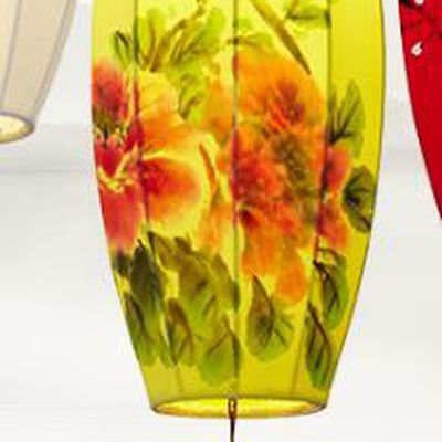 Chinese Traditional Painting Peony Yellow Lanterns Handmade Hanging Lantern New Year Classical Palace Lamp