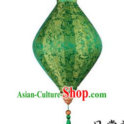 Chinese Traditional Flowers Pattern Green Silk Lanterns Handmade Hanging Lantern New Year Palace Lamp
