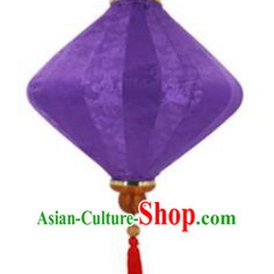 Chinese Traditional Purple Silk Palace Lanterns Handmade Hanging Lantern New Year Classical Diamond Lamp