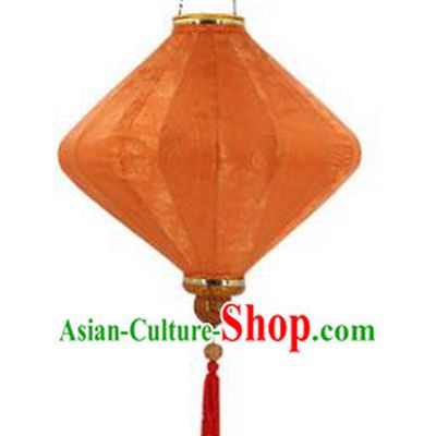 Chinese Traditional Orange Silk Palace Lanterns Handmade Hanging Lantern New Year Classical Diamond Lamp