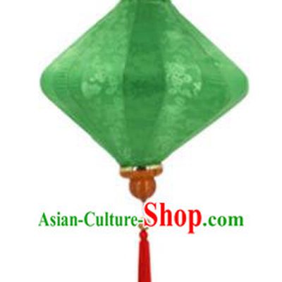 Chinese Traditional Green Silk Palace Lanterns Handmade Hanging Lantern New Year Classical Diamond Lamp