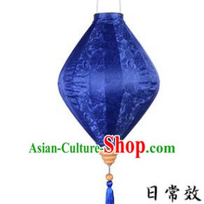 Chinese Traditional Flowers Pattern Royalblue Silk Lanterns Handmade Hanging Lantern New Year Palace Lamp