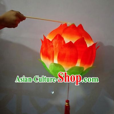 Chinese Traditional Lanterns Handmade Portable Lantern New Year Red Lotus Lamp