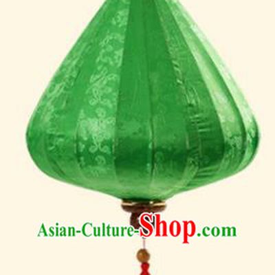 Chinese Traditional Jacquard Pattern Green Silk Palace Lanterns Handmade Hanging Lantern Classical Festive New Year Tulip Lamp