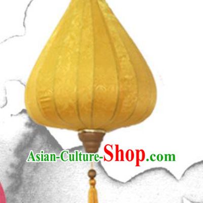 Chinese Traditional Jacquard Pattern Golden Silk Palace Lanterns Handmade Hanging Lantern Classical Festive New Year Tulip Lamp