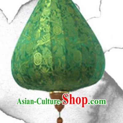 Chinese Traditional Pattern Green Silk Palace Lanterns Handmade Hanging Lantern Classical Festive New Year Onion Lamp