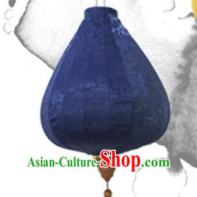 Chinese Traditional Pattern Navy Silk Palace Lanterns Handmade Hanging Lantern Classical Festive New Year Onion Lamp