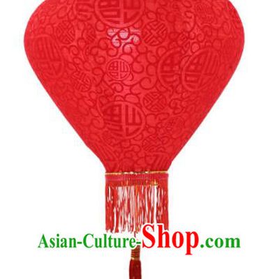 Chinese Traditional Fu Character Pattern Red Flocked Cloth Lanterns Handmade Hanging Lantern New Year Lamp