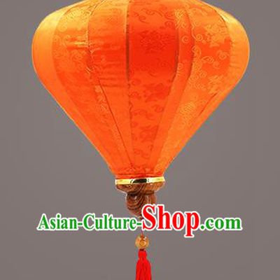 Chinese Traditional Orange Silk Palace Lanterns Handmade Hanging Lantern Classical Festive New Year Diamond Lamp