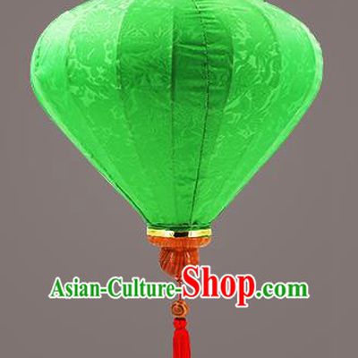 Chinese Traditional Green Silk Palace Lanterns Handmade Hanging Lantern Classical Festive New Year Diamond Lamp