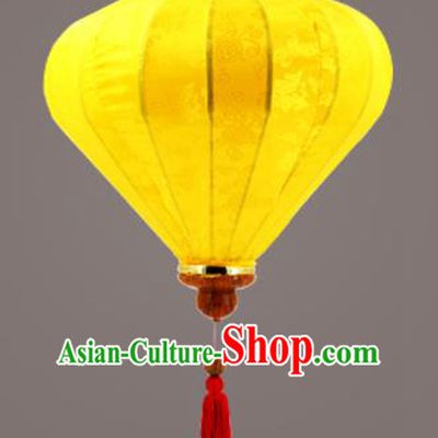 Chinese Traditional Yellow Silk Palace Lanterns Handmade Hanging Lantern Classical Festive New Year Diamond Lamp