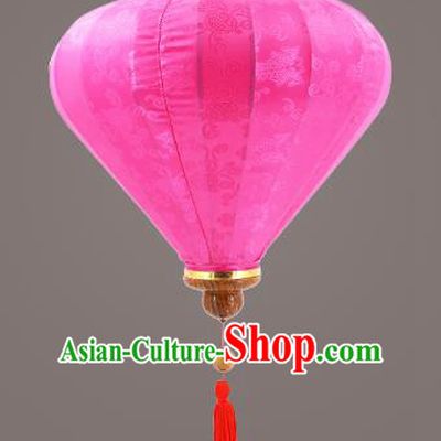 Chinese Traditional Rosy Silk Palace Lanterns Handmade Hanging Lantern Classical Festive New Year Diamond Lamp