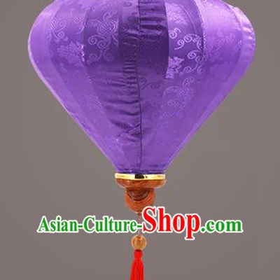 Chinese Traditional Purple Silk Palace Lanterns Handmade Hanging Lantern Classical Festive New Year Diamond Lamp