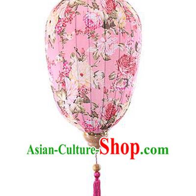 Chinese Traditional Printing Peony Pink Palace Lanterns Handmade Hanging Lantern Classical Festive New Year Lamp