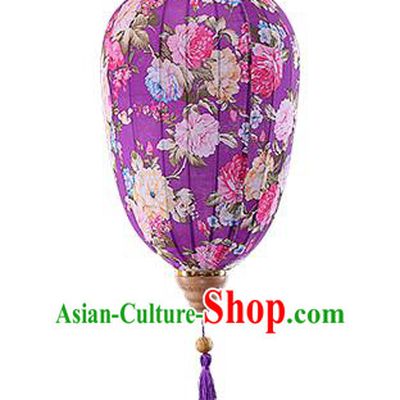 Chinese Traditional Printing Peony Purple Palace Lanterns Handmade Hanging Lantern Classical Festive New Year Lamp
