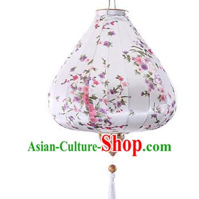 Chinese Traditional Printing Daffodil White Palace Lanterns Handmade Hanging Lantern Classical Festive New Year Satin Lamp