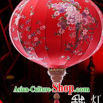 Chinese Handmade Printing Flowers Red Satin Palace Lanterns Traditional New Year Hanging Lantern Classical Mid Autumn Festival Lamp