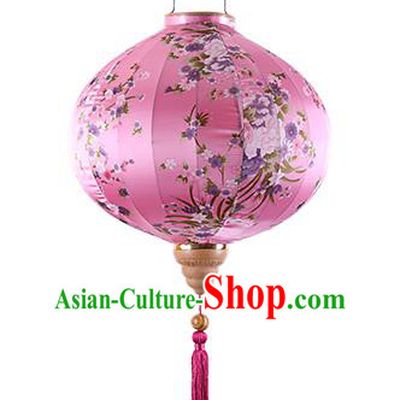 Chinese Handmade Printing Sakura Pink Satin Palace Lanterns Traditional New Year Lantern Classical Mid Autumn Festival Lamp