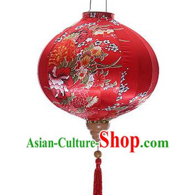 Chinese Handmade Printing Wheel Flowers Red Satin Palace Lanterns Traditional New Year Lantern Classical Mid Autumn Festival Lamp