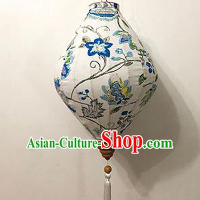 Chinese Traditional Ink Painting Palace Lanterns Handmade Hanging Lantern Festive New Year Classical Blue Flowers Lamp