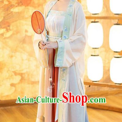 Ancient Chinese Song Dynasty Nobility Lady Historical Costumes Traditional Hanfu Apparels Embroidered BeiZi Top and Skirt Full Set