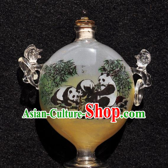 Chinese Handmade Snuff Bottle Traditional Inside Painting Panda Snuff Bottles with Handles Artware Chinese Handmade Snuff Bottle Traditional Inside Painting Panda Snuff Bottles with Handles Artware