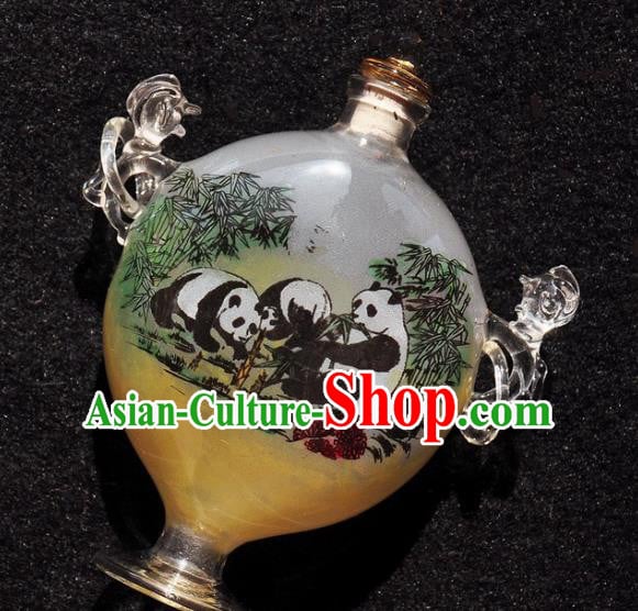 Chinese Handmade Snuff Bottle Traditional Inside Painting Panda Snuff Bottles with Handles Artware Chinese Handmade Snuff Bottle Traditional Inside Painting Panda Snuff Bottles with Handles Artware