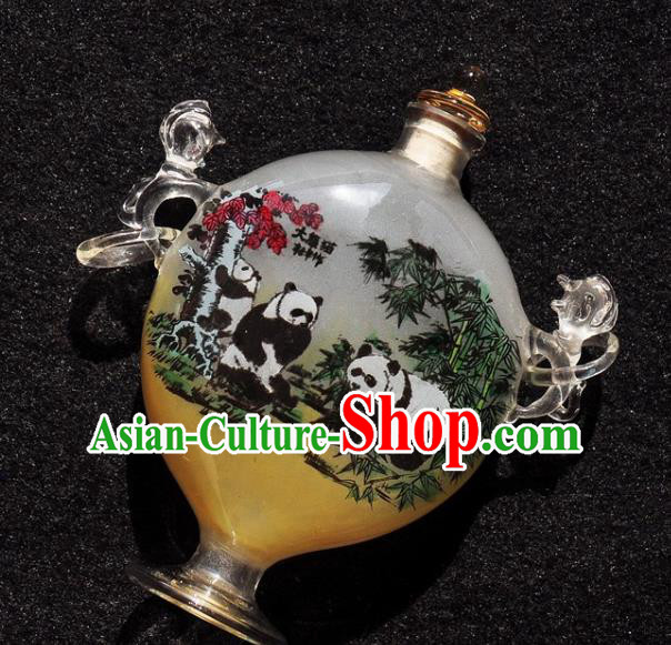Chinese Handmade Snuff Bottle Traditional Inside Painting Panda Snuff Bottles with Handles Artware Chinese Handmade Snuff Bottle Traditional Inside Painting Panda Snuff Bottles with Handles Artware