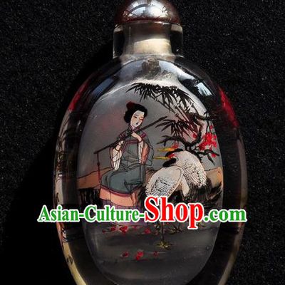 Chinese Handmade Snuff Bottle Traditional Inside Painting Beauty Crane Snuff Bottles Artware