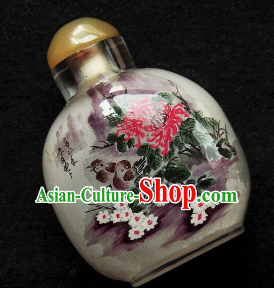 Chinese Handmade Snuff Bottle Traditional Inside Painting Lotus Birds Snuff Bottles Artware